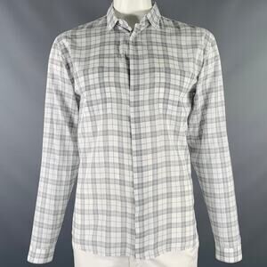 DIOR HOMME Size L White Grey Plaid Cotton Button Up Long Sleeve Shirt